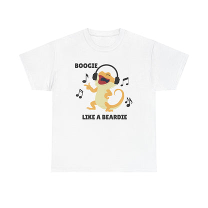 Adult Sizes: Boogie like a Beardie Bearded Dragon Unisex Heavy Cotton Tee with Fun Design - "Boogie Like a Beardie" Graphic, Music Lover Gift, Cute Shirt for Reptile Lovers