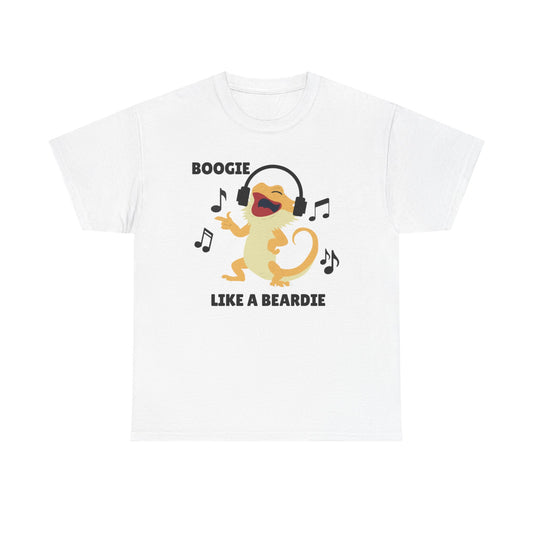 Adult Sizes: Boogie like a Beardie Bearded Dragon Unisex Heavy Cotton Tee with Fun Design - "Boogie Like a Beardie" Graphic, Music Lover Gift, Cute Shirt for Reptile Lovers
