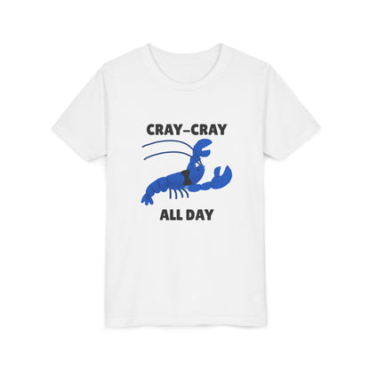 Crayfish Cray-Cray All Day Electric Mini Lobster Youth Tee, Fun Kids Shirt, Summer Outfit