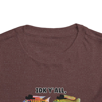 Toddler Sizes: IDK Y'all, Seems Fishy, Fish & Fishing Cowboy Hat Shirt, Short Sleeve Tee - 'IDK Y'all, Seems Fishy' Fun T-Shirt, Cute Kids Apparel, Summer Essentials