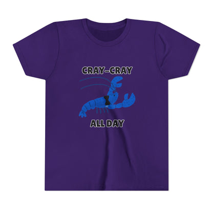 Crayfish Cray-Cray All Day Electric Mini Lobster Youth Tee, Fun Kids Shirt, Summer Outfit