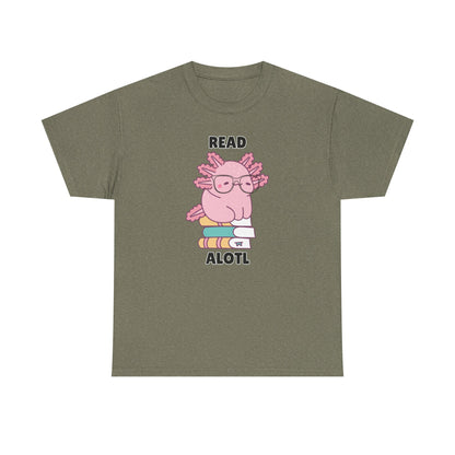 Adult Sizes: Read Alotl Cute Axolotl Reading Tee, Perfect for Book Lovers, Gifts for Readers, Fun Graphic Shirt, Animal Lover Apparel, Axolotl Merchandise