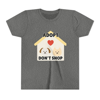 Adopt Don't Shop Youth Tee, Kid's Animal Love Shirt, Animal Rescue T-Shirt, Pet Adoption Awareness Tee, Gift for Dog and Cat Lovers