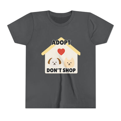 Adopt Don't Shop Youth Tee, Kid's Animal Love Shirt, Animal Rescue T-Shirt, Pet Adoption Awareness Tee, Gift for Dog and Cat Lovers