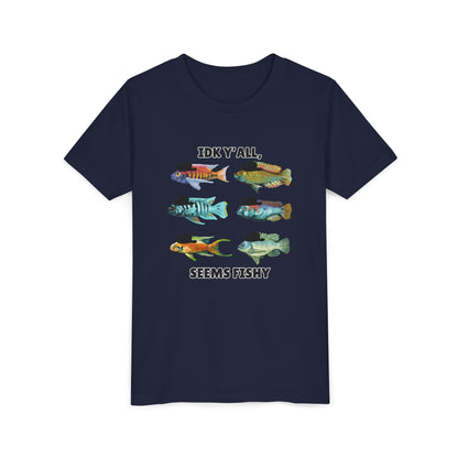 Youth Short Sleeve Tee - 'IDK Y'all, Seems Fishy' Funny Fishing Tee, Gift for Kids, Summer Outfit, Fishing