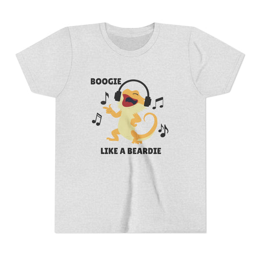 Boogie like a Beardie Bearded Dragon Youth Short Sleeve Tee with Fun Music Design, Kids Music Shirt, Casual Summer Top