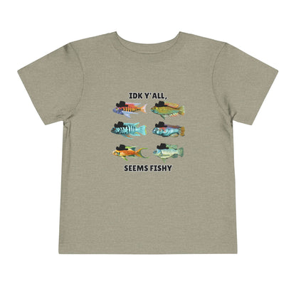 Toddler Sizes: IDK Y'all, Seems Fishy, Fish & Fishing Cowboy Hat Shirt, Short Sleeve Tee - 'IDK Y'all, Seems Fishy' Fun T-Shirt, Cute Kids Apparel, Summer Essentials
