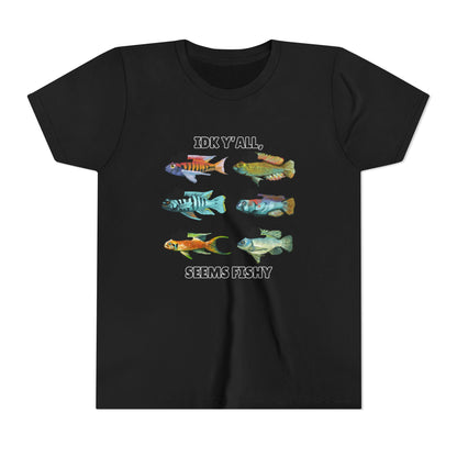 Youth Short Sleeve Tee - 'IDK Y'all, Seems Fishy' Funny Fishing Tee, Gift for Kids, Summer Outfit, Fishing