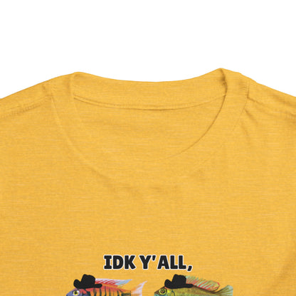 Toddler Sizes: IDK Y'all, Seems Fishy, Fish & Fishing Cowboy Hat Shirt, Short Sleeve Tee - 'IDK Y'all, Seems Fishy' Fun T-Shirt, Cute Kids Apparel, Summer Essentials