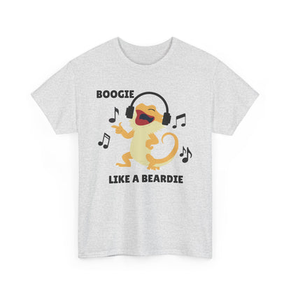 Adult Sizes: Boogie like a Beardie Bearded Dragon Unisex Heavy Cotton Tee with Fun Design - "Boogie Like a Beardie" Graphic, Music Lover Gift, Cute Shirt for Reptile Lovers