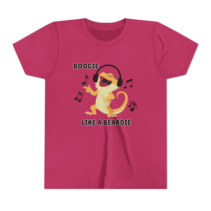 Boogie like a Beardie Bearded Dragon Youth Short Sleeve Tee with Fun Music Design, Kids Music Shirt, Casual Summer Top