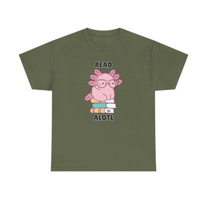 Adult Sizes: Read Alotl Cute Axolotl Reading Tee, Perfect for Book Lovers, Gifts for Readers, Fun Graphic Shirt, Animal Lover Apparel, Axolotl Merchandise