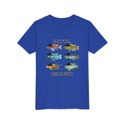 Youth Short Sleeve Tee - 'IDK Y'all, Seems Fishy' Funny Fishing Tee, Gift for Kids, Summer Outfit, Fishing