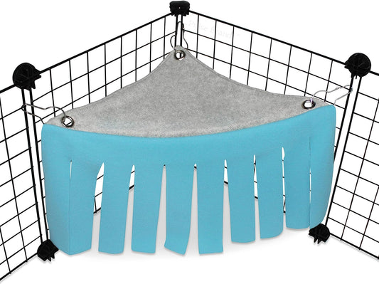 Corner Fleece Forest Hideout for Guinea Pigs, Ferrets, Chinchillas, Hedgehogs, Dwarf Rabbits and Other Small Pets - Accessories and Toys (Blue/Gray)