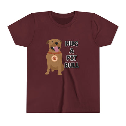 Hug a Pit Bull Youth Tee, Dog Lover Shirt, Kids Animal T-Shirt, Pet Adoption Awareness, Cute Gift, Animal Rescue Apparel