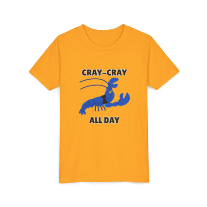 Crayfish Cray-Cray All Day Electric Mini Lobster Youth Tee, Fun Kids Shirt, Summer Outfit