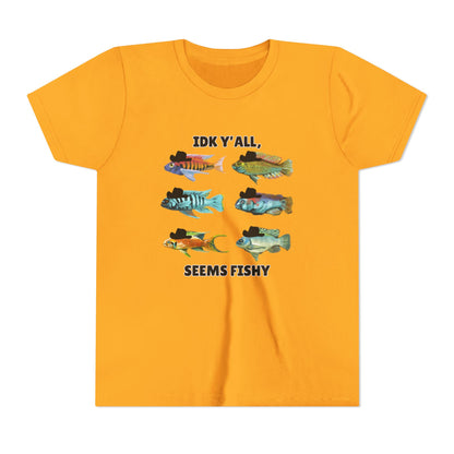 Youth Short Sleeve Tee - 'IDK Y'all, Seems Fishy' Funny Fishing Tee, Gift for Kids, Summer Outfit, Fishing