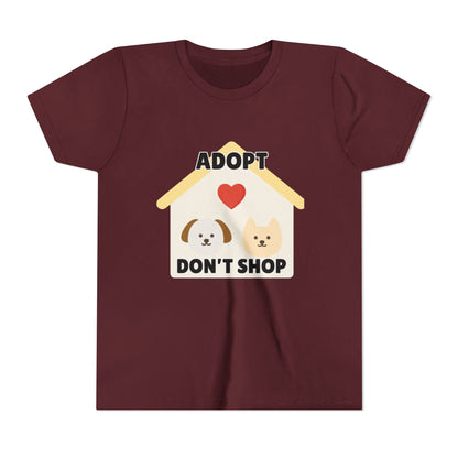 Adopt Don't Shop Youth Tee, Kid's Animal Love Shirt, Animal Rescue T-Shirt, Pet Adoption Awareness Tee, Gift for Dog and Cat Lovers
