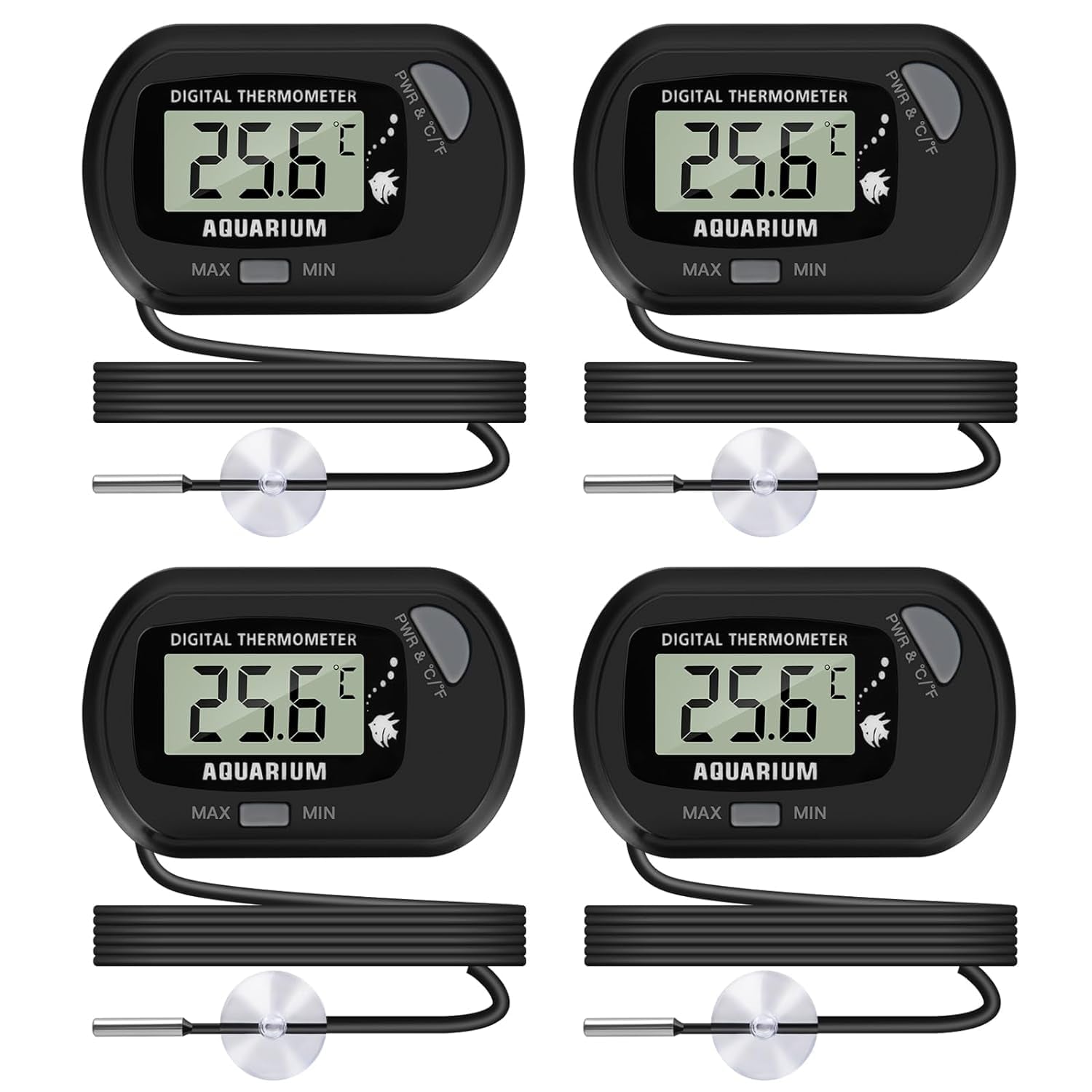 LCD Digital Aquarium Thermometer, Fish Tank Thermometer with Water-Resistant Sensor Probe and Suction Cup for Reptile, Turtle Incubators, Terrarium Water Thermometer (4)