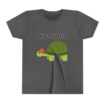Hug a Turtle Youth Tee - Fun Nature Shirt, Children's Gift, Green Turtle Art, Ocean Conservation, Cute Animal Shirt