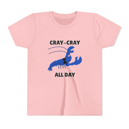 Crayfish Cray-Cray All Day Electric Mini Lobster Youth Tee, Fun Kids Shirt, Summer Outfit