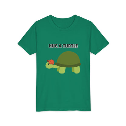 Hug a Turtle Youth Tee - Fun Nature Shirt, Children's Gift, Green Turtle Art, Ocean Conservation, Cute Animal Shirt