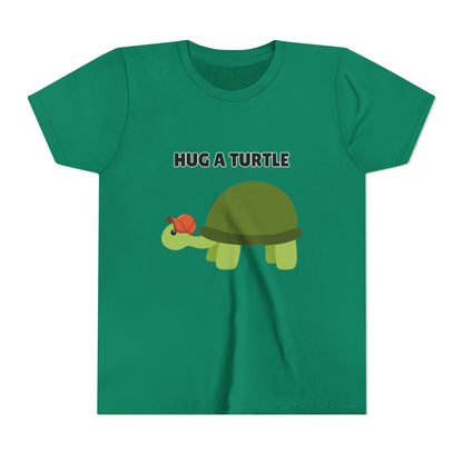 Hug a Turtle Youth Tee - Fun Nature Shirt, Children's Gift, Green Turtle Art, Ocean Conservation, Cute Animal Shirt