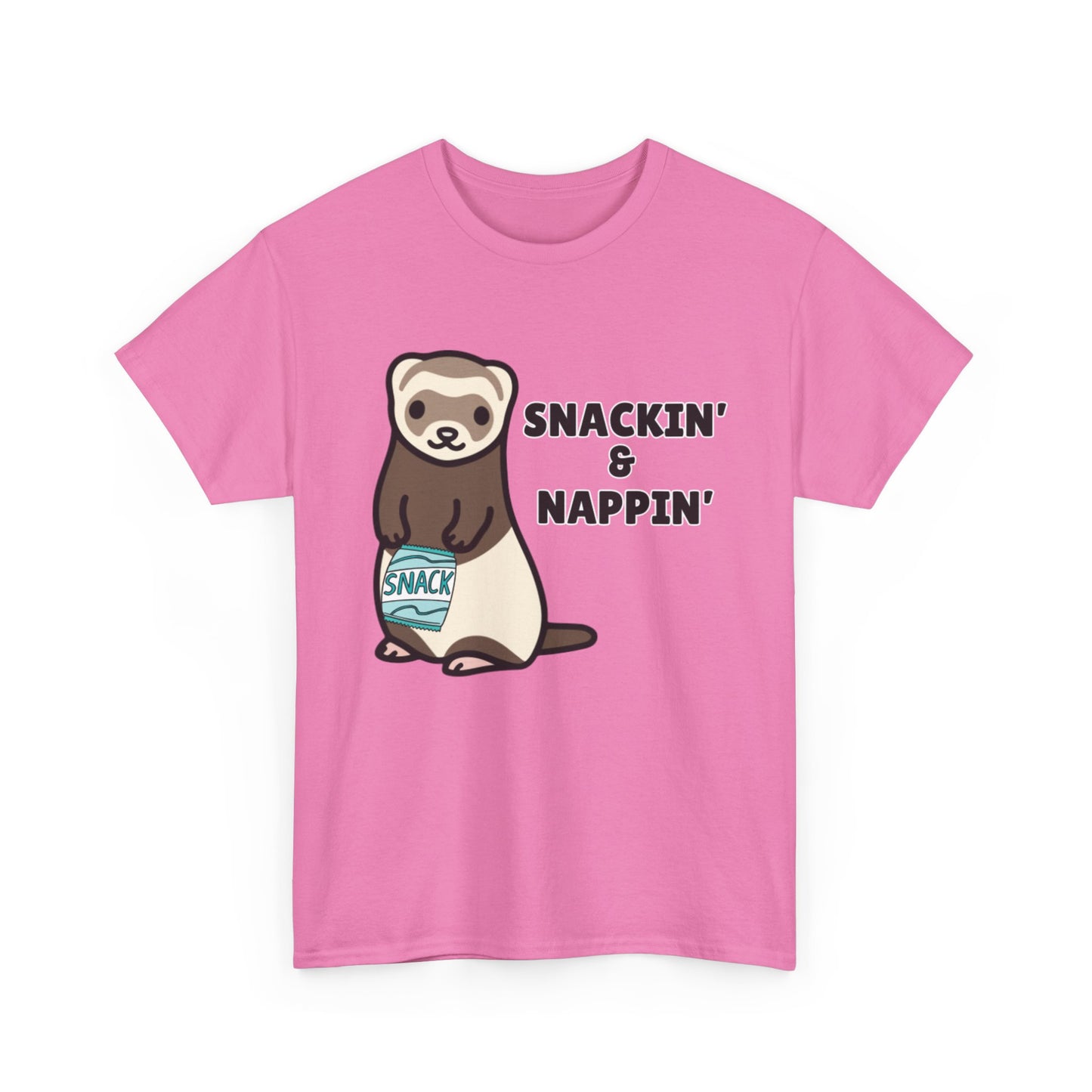Adult Sizes: Snackin' & Nappin' Ferret Unisex Heavy Cotton Tee, Funny Animal Shirt, Quirky Graphic T-Shirt, Gifts for Snack and Nap Lovers, Cute Ferret Tee
