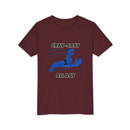 Crayfish Cray-Cray All Day Electric Mini Lobster Youth Tee, Fun Kids Shirt, Summer Outfit