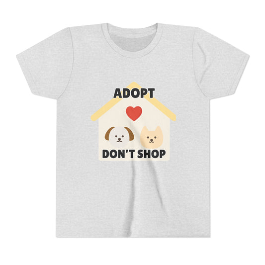Adopt Don't Shop Youth Tee, Kid's Animal Love Shirt, Animal Rescue T-Shirt, Pet Adoption Awareness Tee, Gift for Dog and Cat Lovers