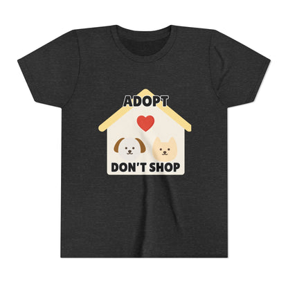 Adopt Don't Shop Youth Tee, Kid's Animal Love Shirt, Animal Rescue T-Shirt, Pet Adoption Awareness Tee, Gift for Dog and Cat Lovers