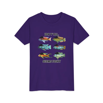 Youth Short Sleeve Tee - 'IDK Y'all, Seems Fishy' Funny Fishing Tee, Gift for Kids, Summer Outfit, Fishing
