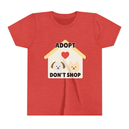 Adopt Don't Shop Youth Tee, Kid's Animal Love Shirt, Animal Rescue T-Shirt, Pet Adoption Awareness Tee, Gift for Dog and Cat Lovers