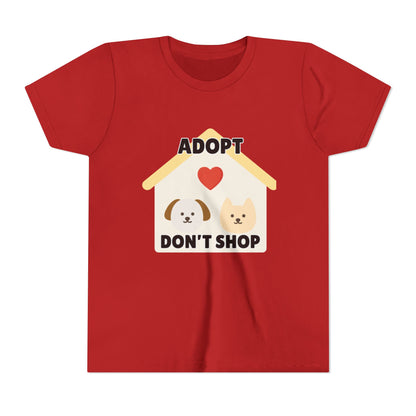 Adopt Don't Shop Youth Tee, Kid's Animal Love Shirt, Animal Rescue T-Shirt, Pet Adoption Awareness Tee, Gift for Dog and Cat Lovers