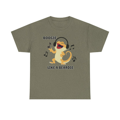 Adult Sizes: Boogie like a Beardie Bearded Dragon Unisex Heavy Cotton Tee with Fun Design - "Boogie Like a Beardie" Graphic, Music Lover Gift, Cute Shirt for Reptile Lovers