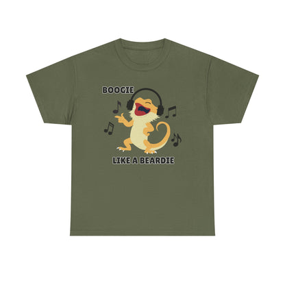 Adult Sizes: Boogie like a Beardie Bearded Dragon Unisex Heavy Cotton Tee with Fun Design - "Boogie Like a Beardie" Graphic, Music Lover Gift, Cute Shirt for Reptile Lovers