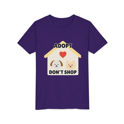 Adopt Don't Shop Youth Tee, Kid's Animal Love Shirt, Animal Rescue T-Shirt, Pet Adoption Awareness Tee, Gift for Dog and Cat Lovers