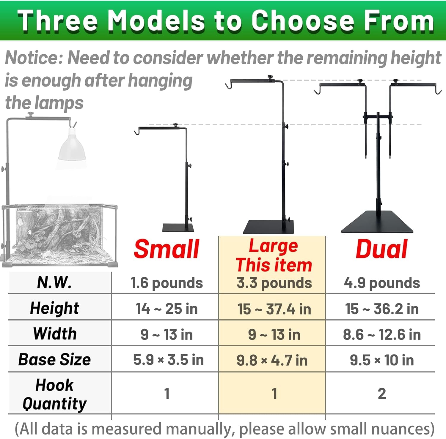 Reptile Lamp Stand Fixed Bracket - Terrarium Large Reptile Lamp Adjustable Metal Lamp Holder, Used for Amphibians and Lizards, Turtles and Snakes and Other Cold-Blooded Animals