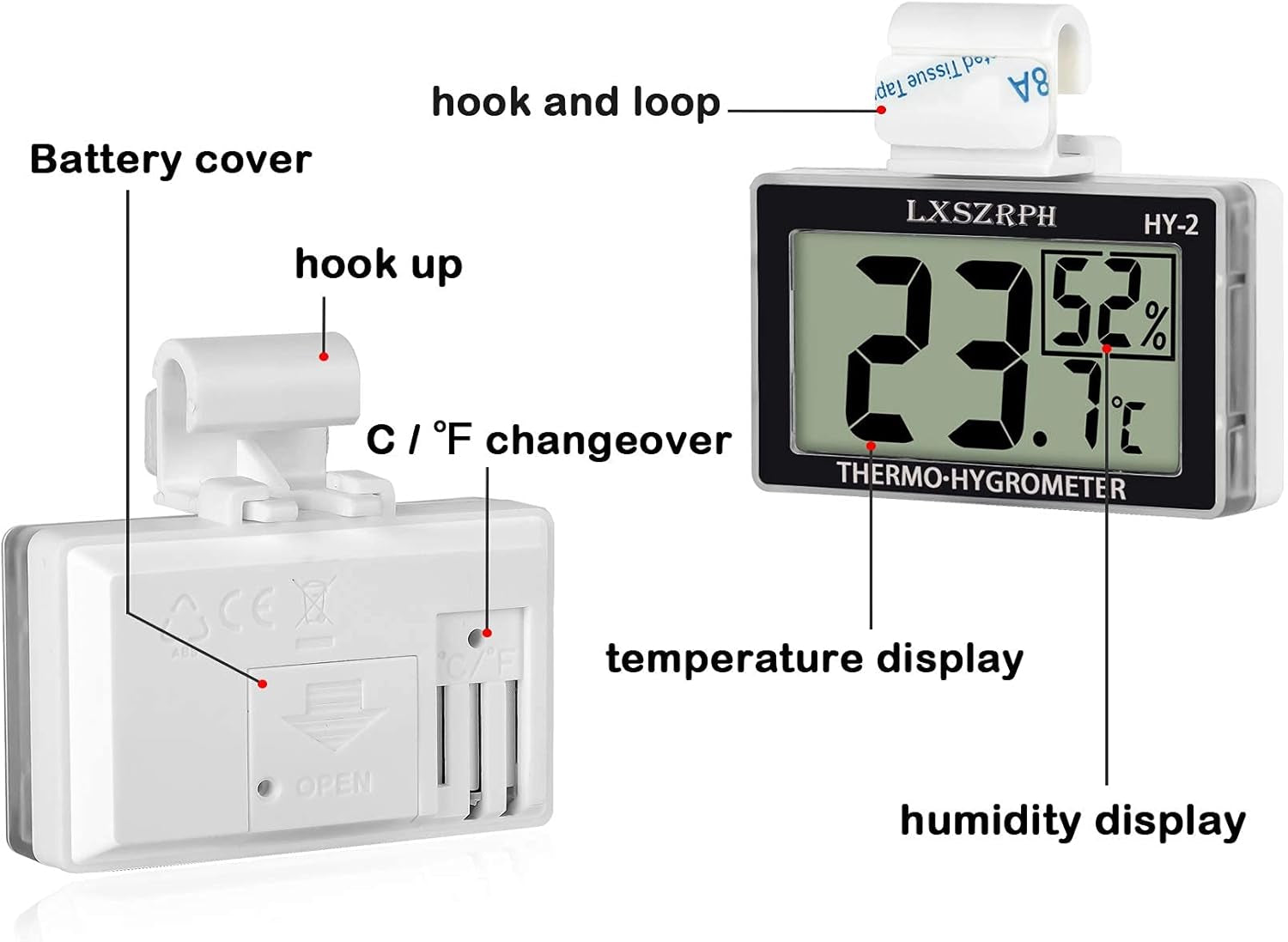 Reptile Thermometer Hygrometer HD LCD Reptile Tank Digital Thermometer with Hook Temperature Humidity Meter Gauge for Reptile Tanks, Terrariums, Vivarium (1Pack)