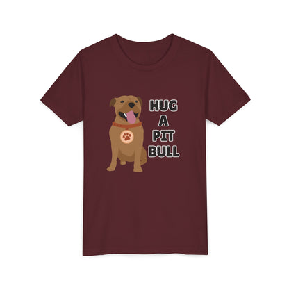 Hug a Pit Bull Youth Tee, Dog Lover Shirt, Kids Animal T-Shirt, Pet Adoption Awareness, Cute Gift, Animal Rescue Apparel