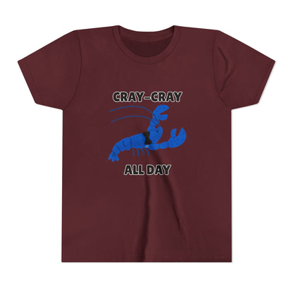 Crayfish Cray-Cray All Day Electric Mini Lobster Youth Tee, Fun Kids Shirt, Summer Outfit