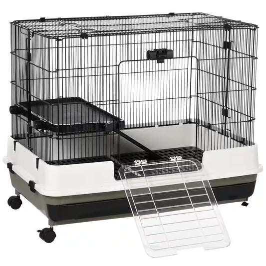 31.5 In. L X 20.75 in W X 26 In. H Rolling Small Animal Rabbit Cage for Bunny, Chinchillas and Gerbils