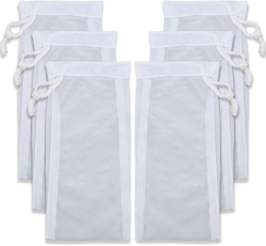 6 Pieces Small Aquarium Filter Bags, 3 by 8 Inch High-Flow Drawstring Mesh Bags Reusable Fish Tank Charcoal Filter Bag for Activated Carbon for Fresh or Saltwater Tanks