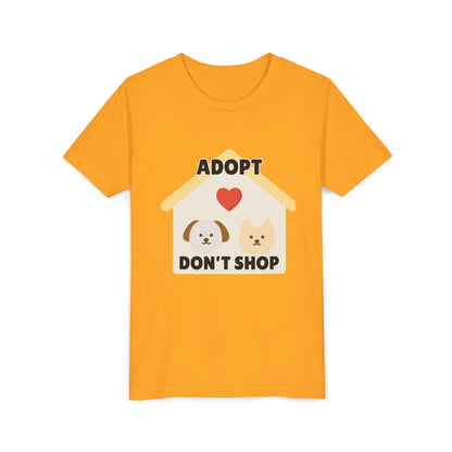 Adopt Don't Shop Youth Tee, Kid's Animal Love Shirt, Animal Rescue T-Shirt, Pet Adoption Awareness Tee, Gift for Dog and Cat Lovers
