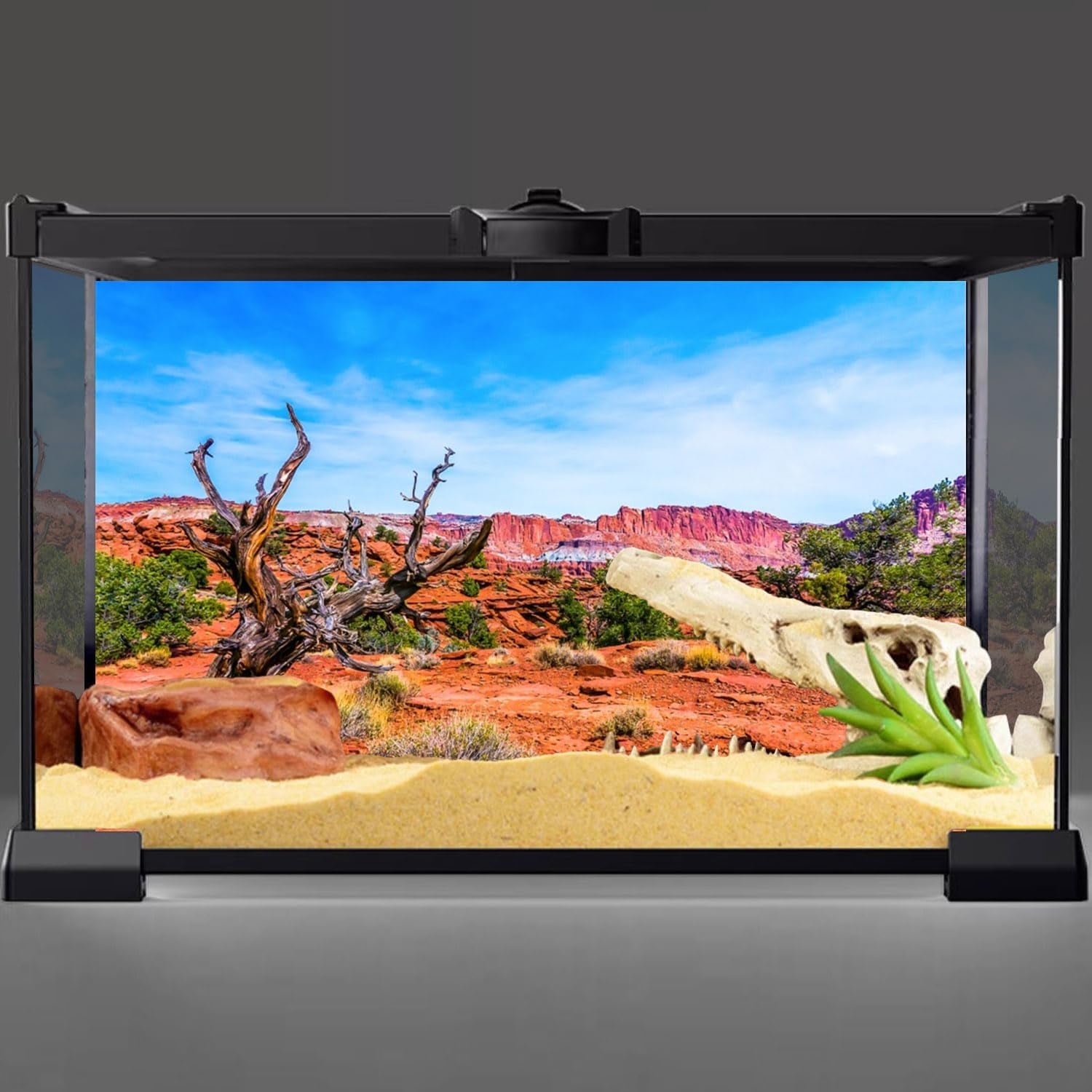36X18 Inches Reptile Habitat Background Blue Sky Oasis Orange Desert Terrarium Background Durable Polyester Background