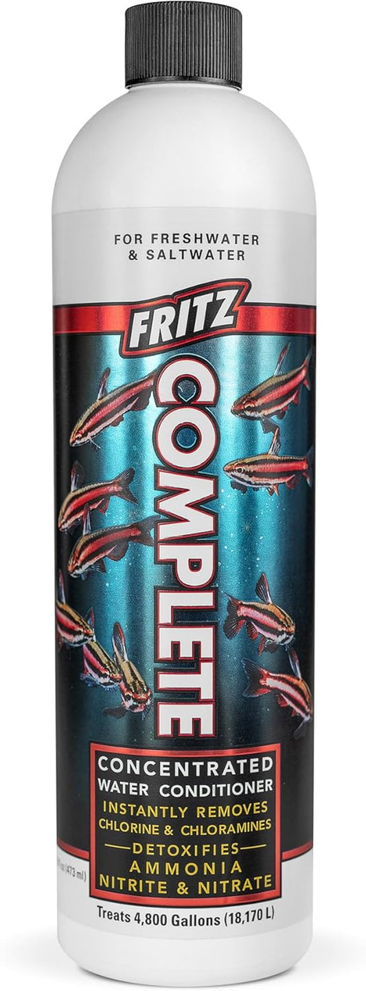 Fritz Complete Water Conditioner/Dechlorinator Instantly Removes Chlorine & Chloramines/Detoxifies Nitrite & Nitrate for Fresh & Salt Water Aquariums (16-Ounce)