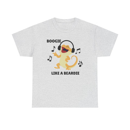 Adult Sizes: Boogie like a Beardie Bearded Dragon Unisex Heavy Cotton Tee with Fun Design - "Boogie Like a Beardie" Graphic, Music Lover Gift, Cute Shirt for Reptile Lovers