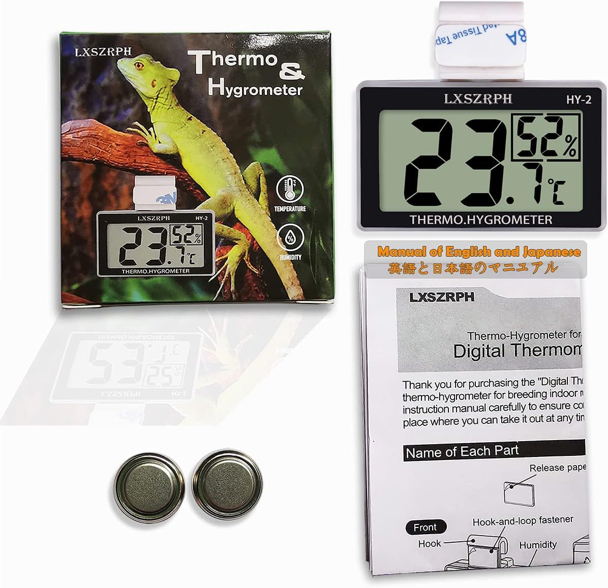 Reptile Thermometer Hygrometer HD LCD Reptile Tank Digital Thermometer with Hook Temperature Humidity Meter Gauge for Reptile Tanks, Terrariums, Vivarium (1Pack)