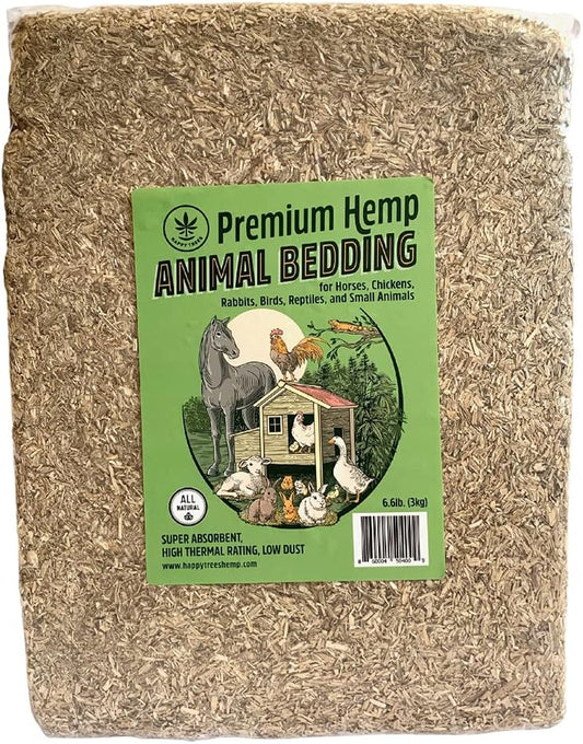 Happy Trees Premium Hemp Animal Bedding for Chicken Coop, Horses, Rabbits, Reptiles, Small Pets - Highly Absorbent, All Natural, Low Dust (Regular, 6.5Lb.)