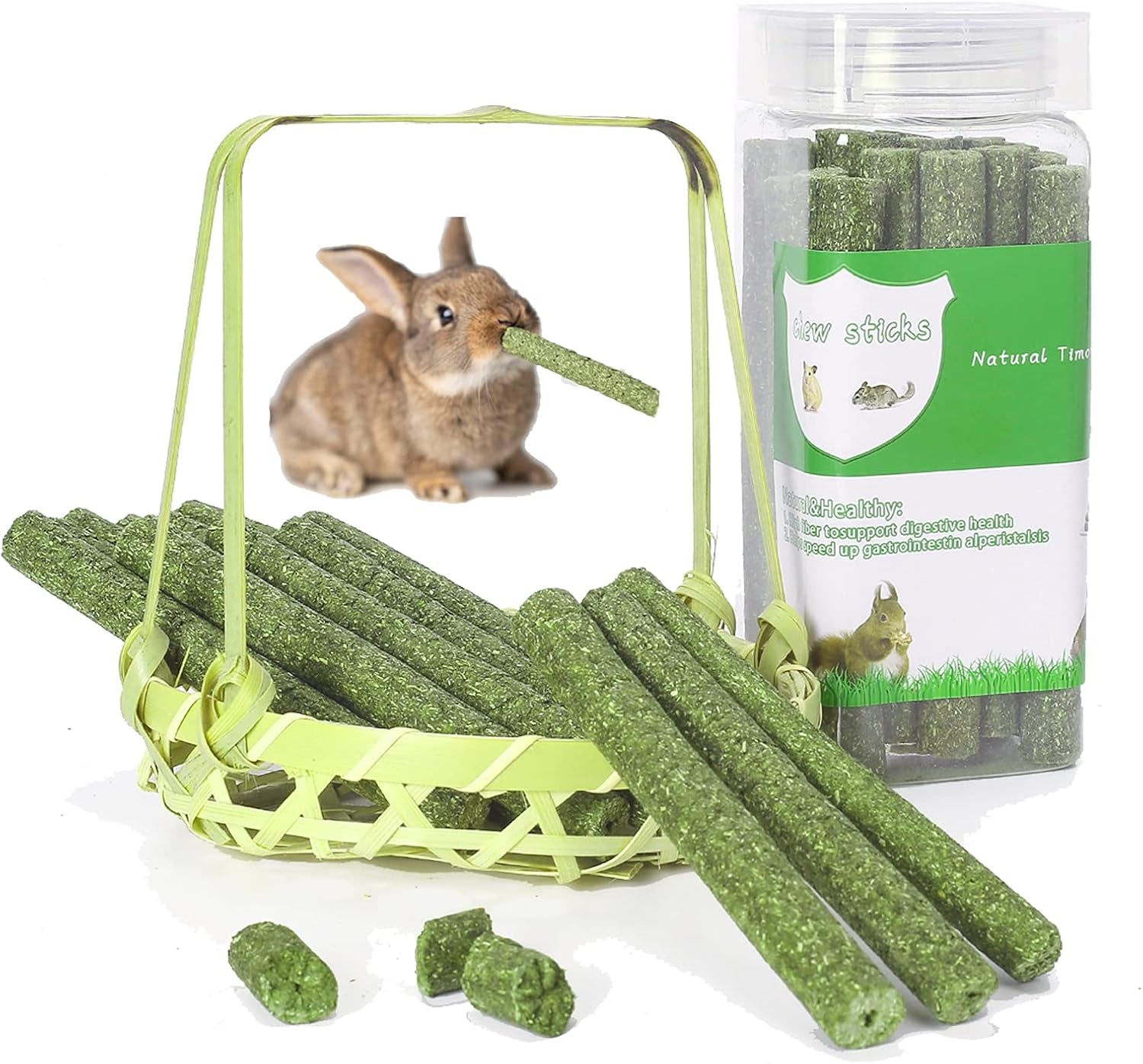 Natural Timothy Hay Sticks, Natural Sticks, Timothy Molar Rod for Small Animals, Rabbits Hamsters Guinea Pigs Gerbils Groundhog Squirrels(20Pcs) (Timothy)